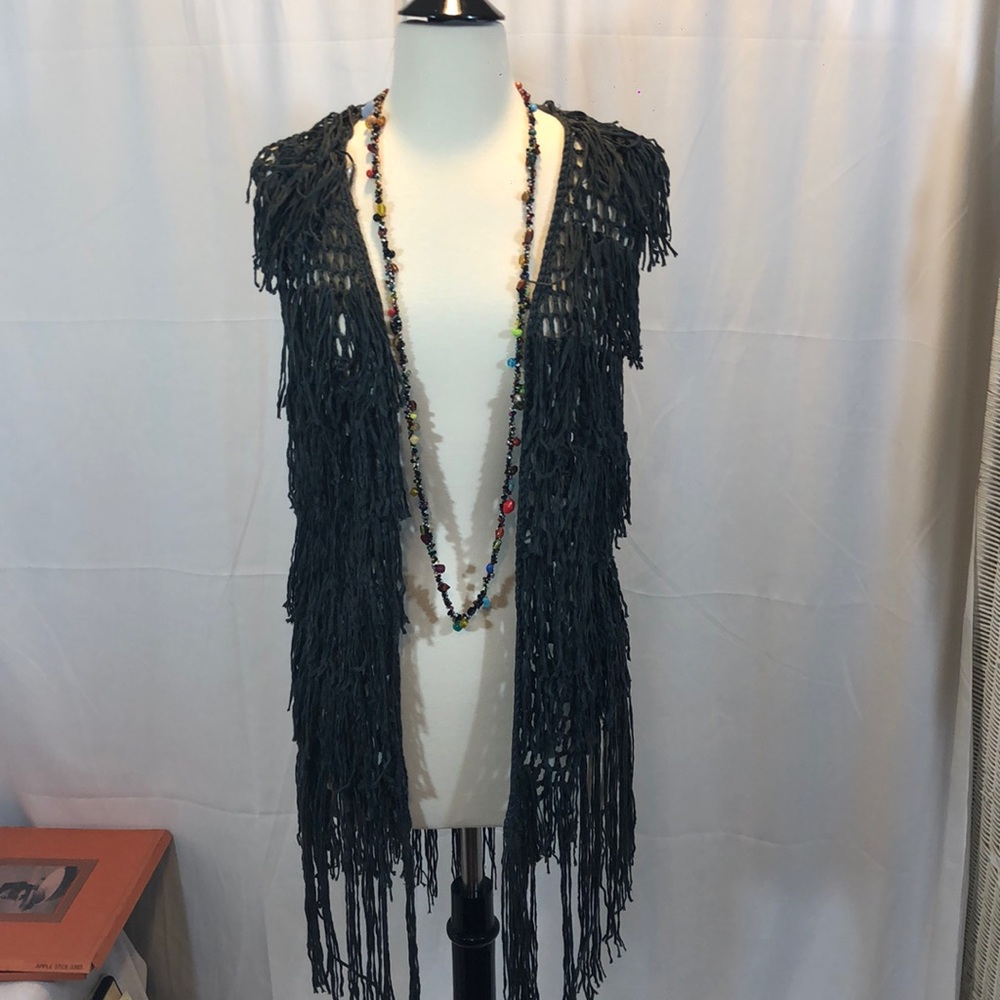 UMGEE BoHo Fringe Vest Charcoal/Gray - NWT